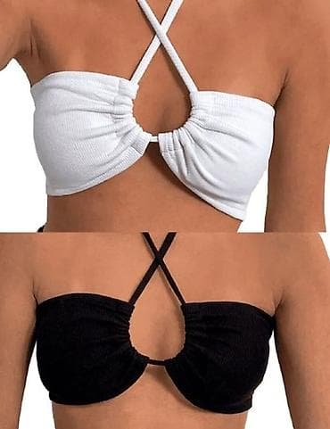 Crop top gornji deo sa ukrštenim bratelama. - Dizajn: bandeau kroj sa