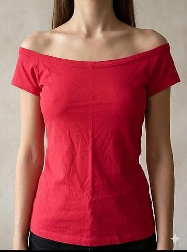 helanke do kolena: Ženska majica sa otvorenim ramenima – crvena - Kroj: slim fit, blago — 1