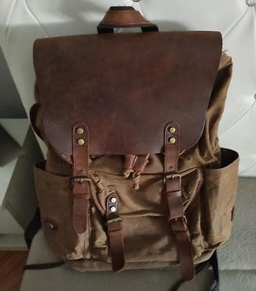 Ostalo: Vintage platneno-kožni ranac – vojnički/putnički stil - Materijali — 1