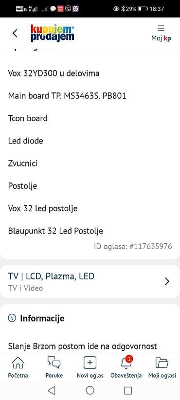 Vox 32YD300 – delovi i postolja + postolje za Blaupunkt 32" Dostupne