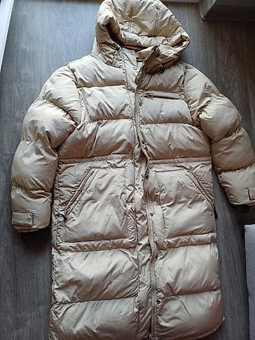 Zimska duga perjana jakna s kapuljačom – bež - Dužina do ispod