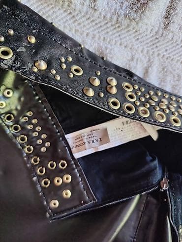 antonella sirina: ZARA BASIC mini suknja od eko kože sa nitnama - Crna mini suknja — 4
