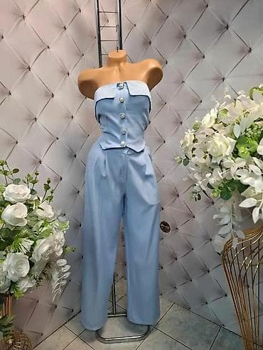 biserno: Ženski dvodelni komplet – top bez bretela i pantalone širokih — 2