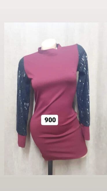 haljine c a: One size, color - Burgundy, Cocktail, Long sleeves — 1