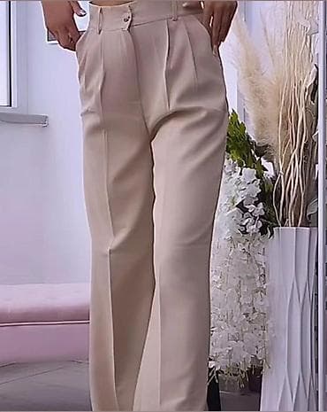 lanene bele pantalone: Ženske pantalone odgovaraju za S – ELA Fashion - Model: visoki struk — 1