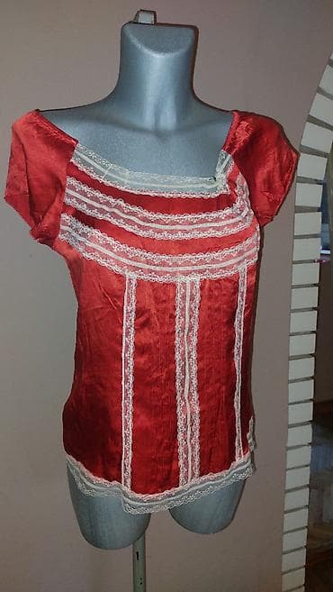 seni basic large 3: MARKS&SPENCER BLUZA Crvena bluza od čiste svile, sa dosta našivene — 3