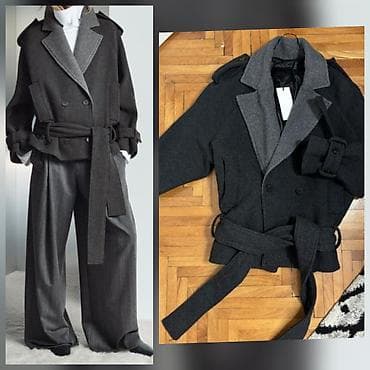 jakne fly: ZARA kratki kaput s dvorednim kopčanjem i pojasom M veličina,skinuta — 1