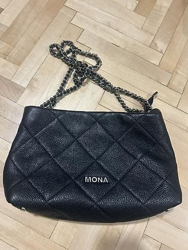 najlepsi srebrni nakit: Crna ženska tašna MONA sa lancem - Materijal: prirodna koža sa — 3