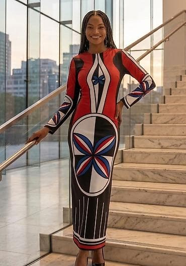 Elegantna duga haljina sa grafičkim printom - Kroj: uska silueta