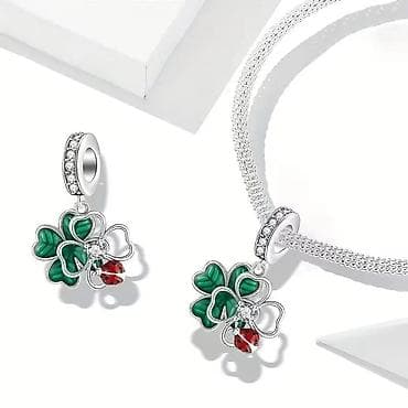 tiffany torbice cena: Privjesak za narukvicu/ogrlicu – Detaljni šarm djeteline s bubamarom — 3