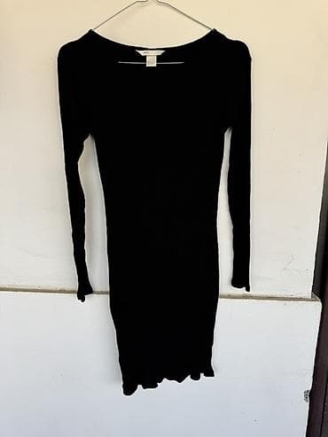 jakn: Crna rebrasta haljina sa dugim rukavima - Kroj: uska, bodycon — 1