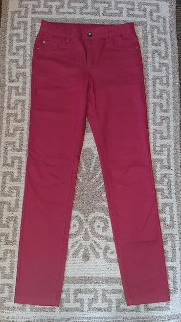 pantalone karirane: Farmerke sa elastinom i lepim detaljima,vel.12 obim struka se podešava — 1