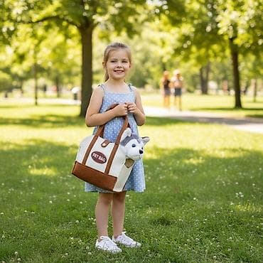 plisana zirafa velika: Plišana igračka za decu – štene Husky u torbi + četka za negu Šifra — 3