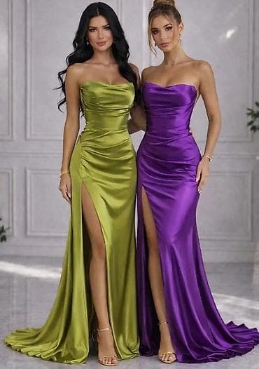 Haljine: Svečana duga haljina od satenskog materijala - Model: uska silueta — 2