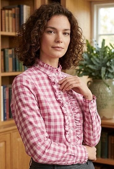 pink i cosmo torbe: Ženska košulja na kockice – roze/bela - Kroj: klasična dugih rukava - — 1