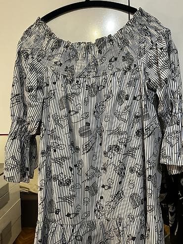 Ostala ženska odeća: Haljina s printom – pruge i ilustracije - Model: lepršava midi — 1