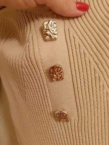 Ženska obuća: Rebrasta pletena haljina, bež/boja peska. - Kroj: uska, midi dužina — 5