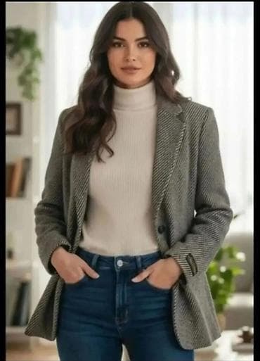 legend rolke: Ženski blejzer – sivi tvil/„herringbone“ dezen - Kroj: strukiran — 1