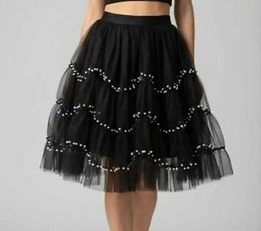 freemood cipele: Crna suknja od tila do kolena, višeslojna, sa bogatim naborima — 1