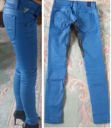 pantalone od vestacke koze: Replay skinny jeans waxed, voskirane farmerke, original. Plava boja — 3