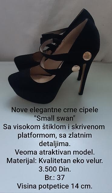 Elegantne nove crne cipele Small Swan - Model: salonke sa visokom