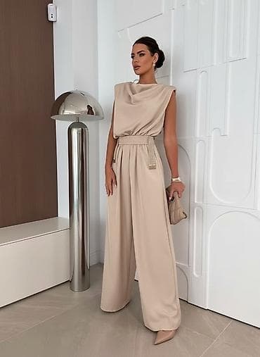 Kombinezoni: Elegantni ženski kombinezon – široke nogavice, pojas i drapiran gornji — 5