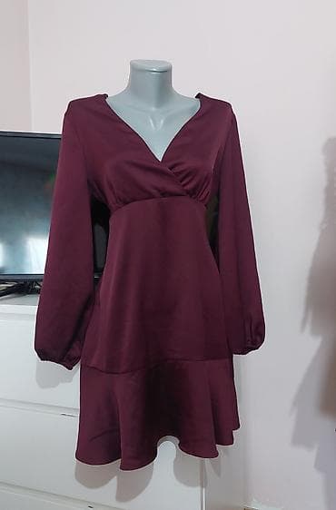 bordo kaputi zenski: Bordo mini haljina sa dugim rukavima - Elegantna haljina u bogatoj — 1