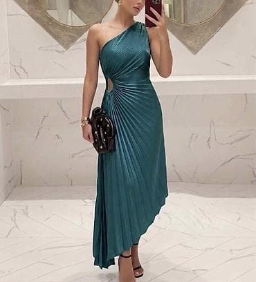 svetlo zelena haljina: Haljina elegantna plisirana na jedno rame. - Kroj: asimetričan,dužina — 3