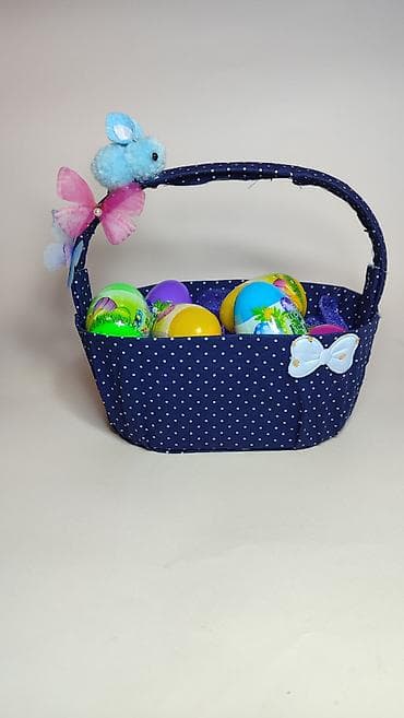 Rasveta: Uskršnja dekorativna korpica sa jajima - Tkanina: tamnoplava sa — 2