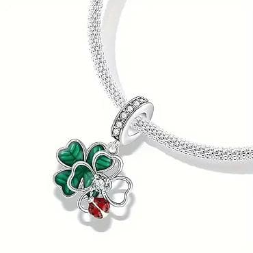 tiffany torbice cena: Privjesak za narukvicu/ogrlicu – Detaljni šarm djeteline s bubamarom — 4