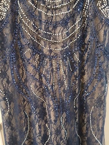 turska obuća: Elegantna večernja haljina – tamnoplava - Kroj: duga, uska silueta — 2