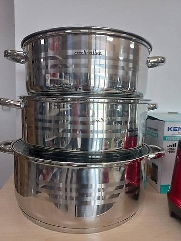 duboki tanjiri: Fa, Set inox šerpi – Excellentline - Tri šerpe od nerđajućeg čelika — 1