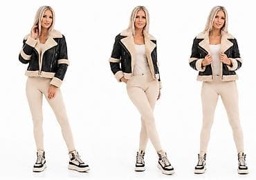 eko koza sa: Ženska kraća jakna od eko kože sa krznenom postavom - Model — 6