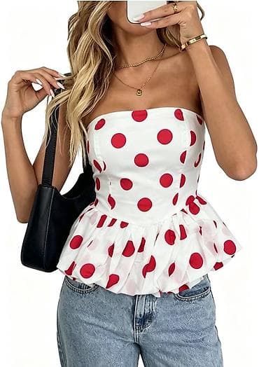 Topovi: 🔥Ženski top bez bretela sa peplum krojem i tufnicama
✅1600 din 
S M L — 4