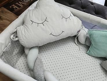 Komplet za bebi krevetac – pleteni ogradica + jastuci - Mekana — 2