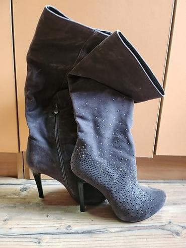 armani patike zenske bele: Ženske čizme/ankle boots na visoku štiklu, tamnosive boje. - — 1