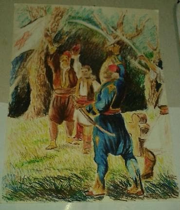 Sa prve slike crtež takovski ustanak,dimenzija 45cm x 36cm, rad na