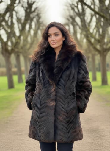 tople cizme za zimu: Ženska bunda od prirodnog krzna – tamno braon/čokoladna sa blagim — 1