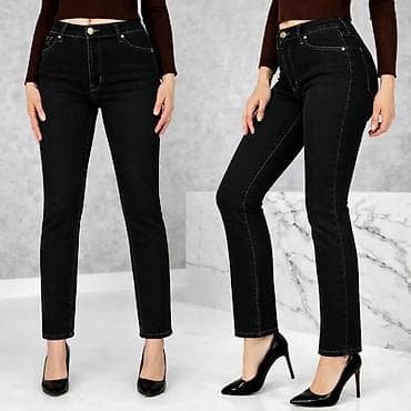 Men's Clothing: Ženske crne farmerke – ravnog kroja, visokog struka. Klasičan — 1