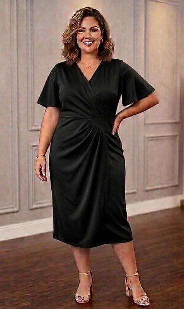 stradivarius srbija haljine: Elegantna midi haljina sa preklopljenim V izrezom L XL 2XL 3XL 4XL — 3