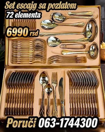 servis za rucavanje kupujemprodajem: Set escajga sa pozlatom – 72 elementa. Elegantno dizajniran komplet — 1