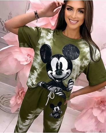 versaci majice: 🔥Ženski komplet – majica i donji deo sa velikim printom Miki Maus — 3