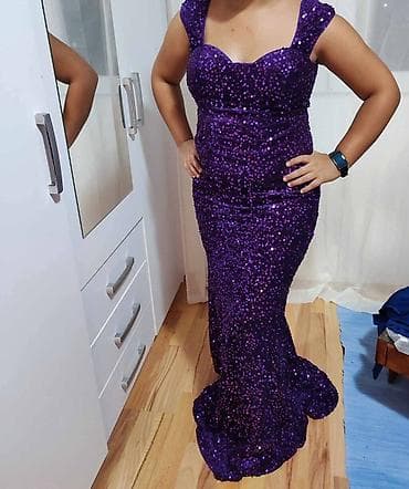 haljina kosulja: Elegantna duga večernja haljina u ljubičastoj boji, kompletno — 1