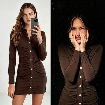 kamel ugg: Ribana košulja-haljina sa dugim rukavima

Haljina: 2.500 dinara
S M L — 1