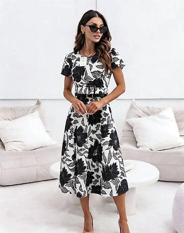 lisca: Ženska midi haljina s floralnim printom i pojasom - Kroj: A‑linija — 3