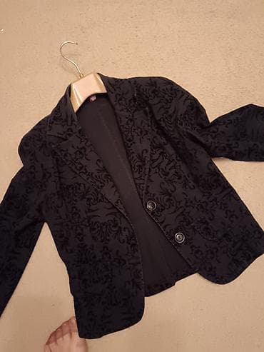 Crni ženski sako sa baršunastim damast dezenom - Elegantni crni sako