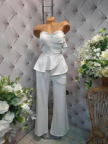 ženski kombinezoni h: Elegantni ženski komplet – top bez bretela i pantalone sa širokim — 1