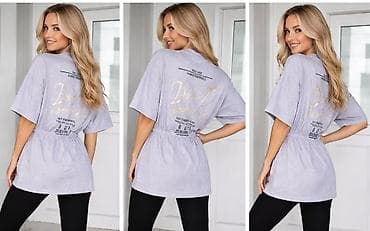 Muška obuća: Ženska tunika/majica sa vezom u struku i printom na leđima - Model — 3