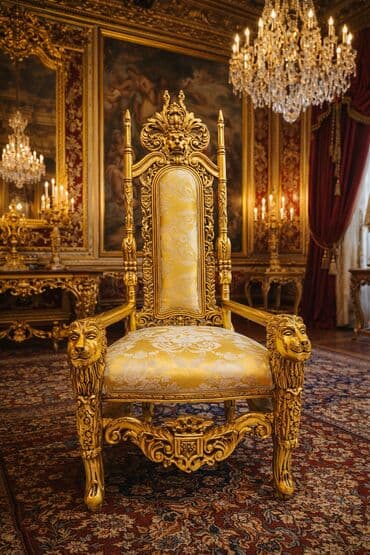 ormaric za kupatilo forma ideale: Barokni tron u pozlati 👑 Impozantan, ručno rezbaren tron sa luksuznim — 1