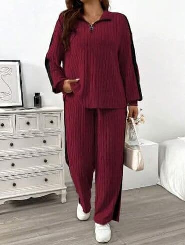 velike majice i trenerke za punije od xl do 8xl: Dvodelni ženski komplet trenerke, rebrasti duks sa rajsferšlusom i — 5